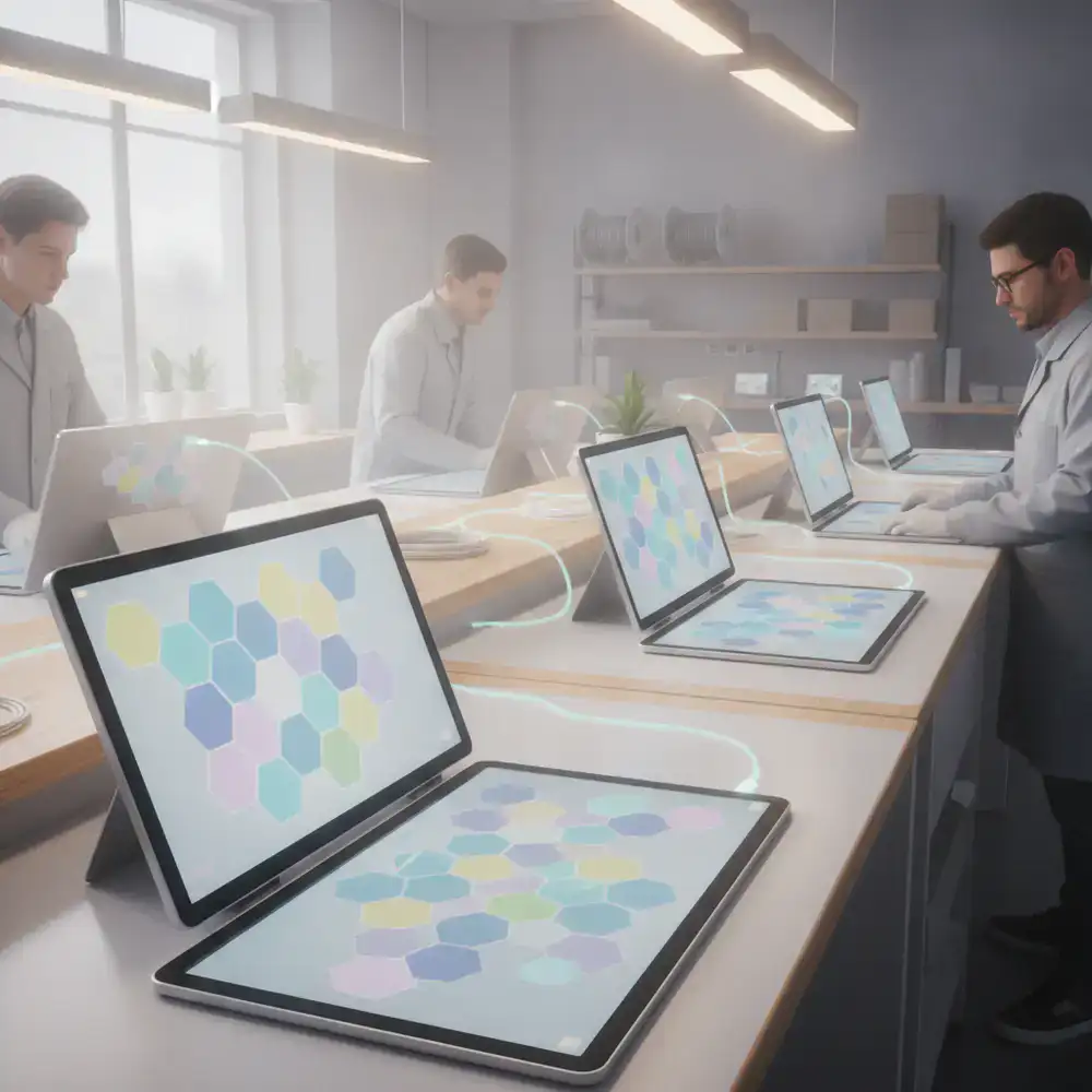 TileMerge Lab testing environment with devices showing puzzle grids