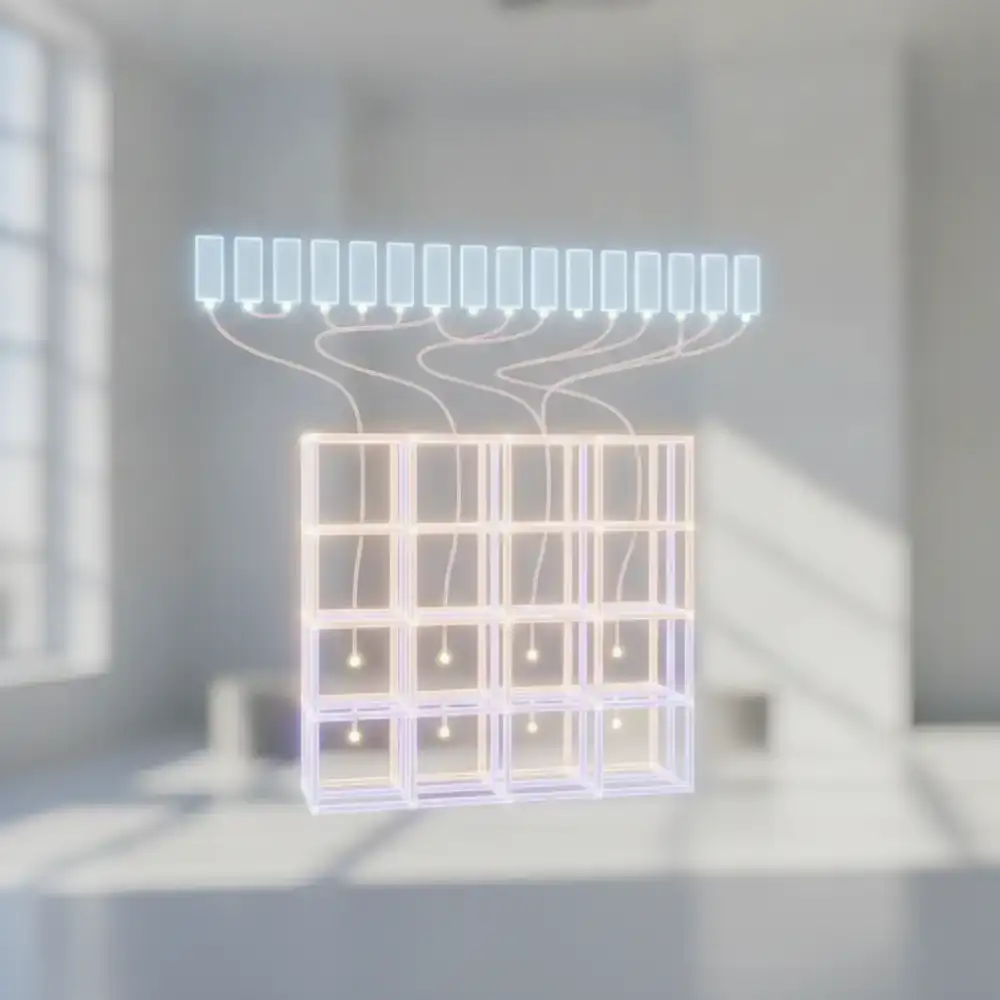 Technical wireframe detailing the single-dimensional array mapped to a 4x4 visual grid
