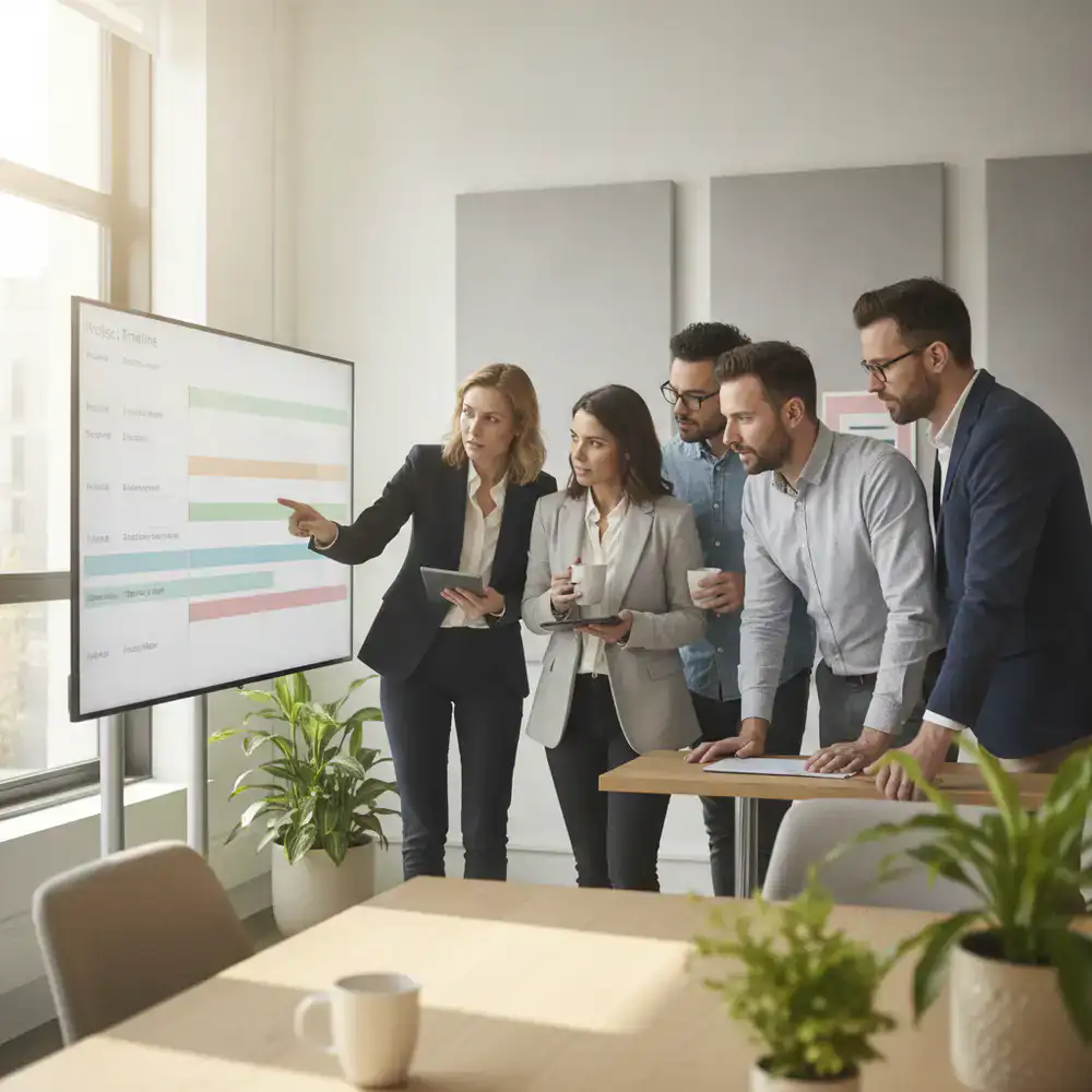 Developers reviewing the project release timeline